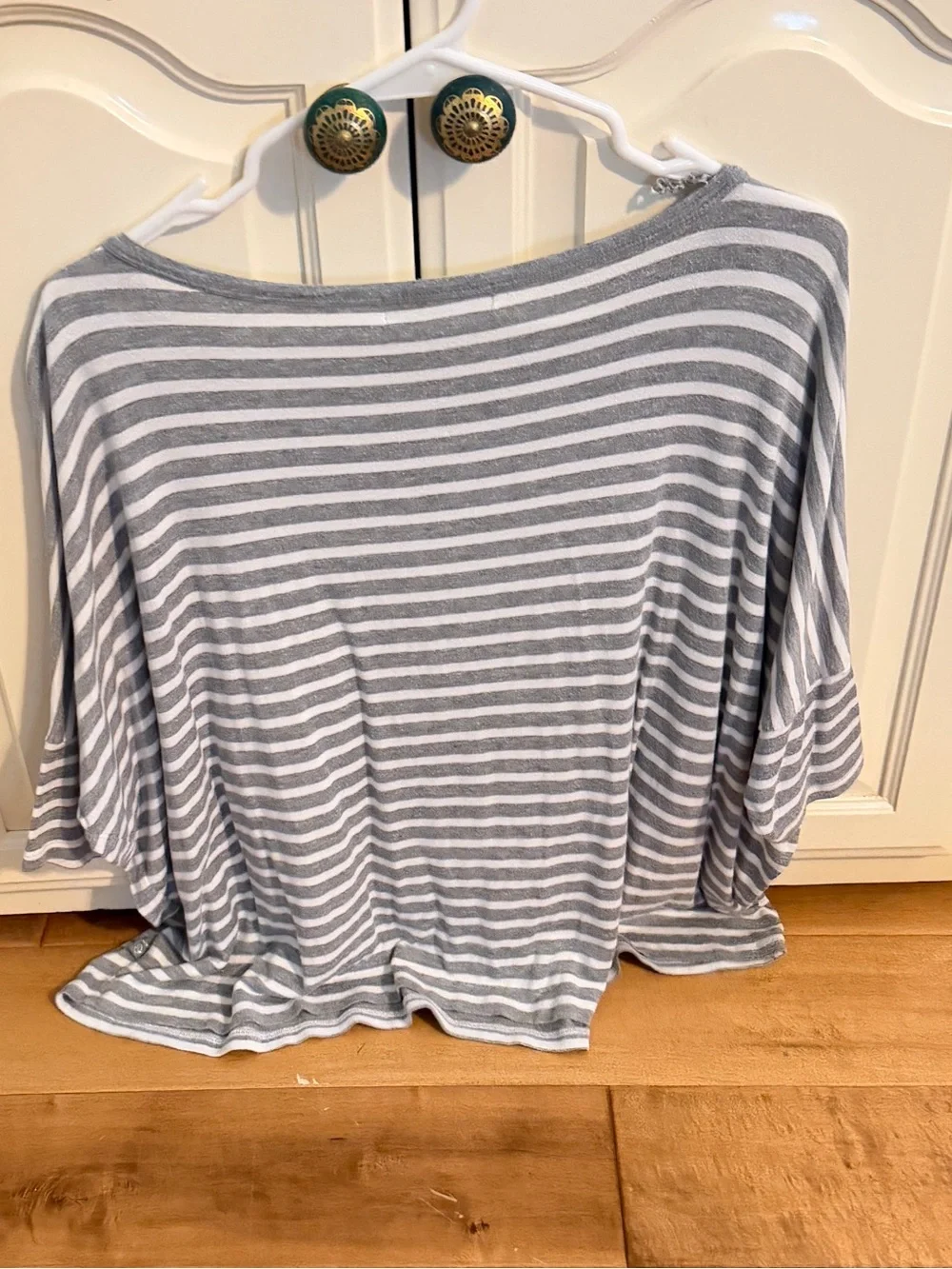 MICHAEL Michael Kors Gray White Striped Oversized Dolman Sleeve Top S